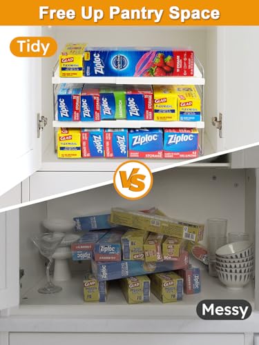 JUPELI Foil and Plastic Wrap Organizer, Expandable Kitchen Pantry Storage, Height Adjustable Cabinet Rack for Kitchen Organization, Aluminum Foil -3 Tier 9.8" to 15.6"L - Image 4