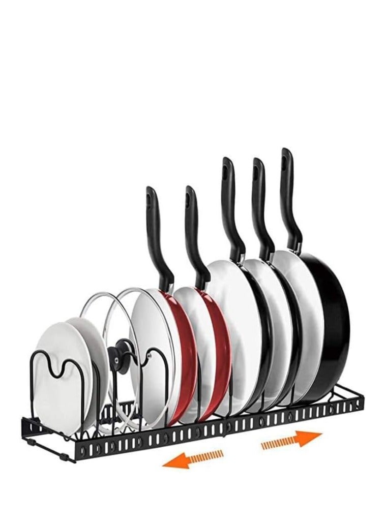 راكسوم منظم الأواني والمقالي: حامل منظم لأغطية الأواني قابل للتمدد مع 10 حجرات قابلة للتعديل لرف أطباق أواني الطهي لخزانة المطبخ باللون الأسود - Image 4