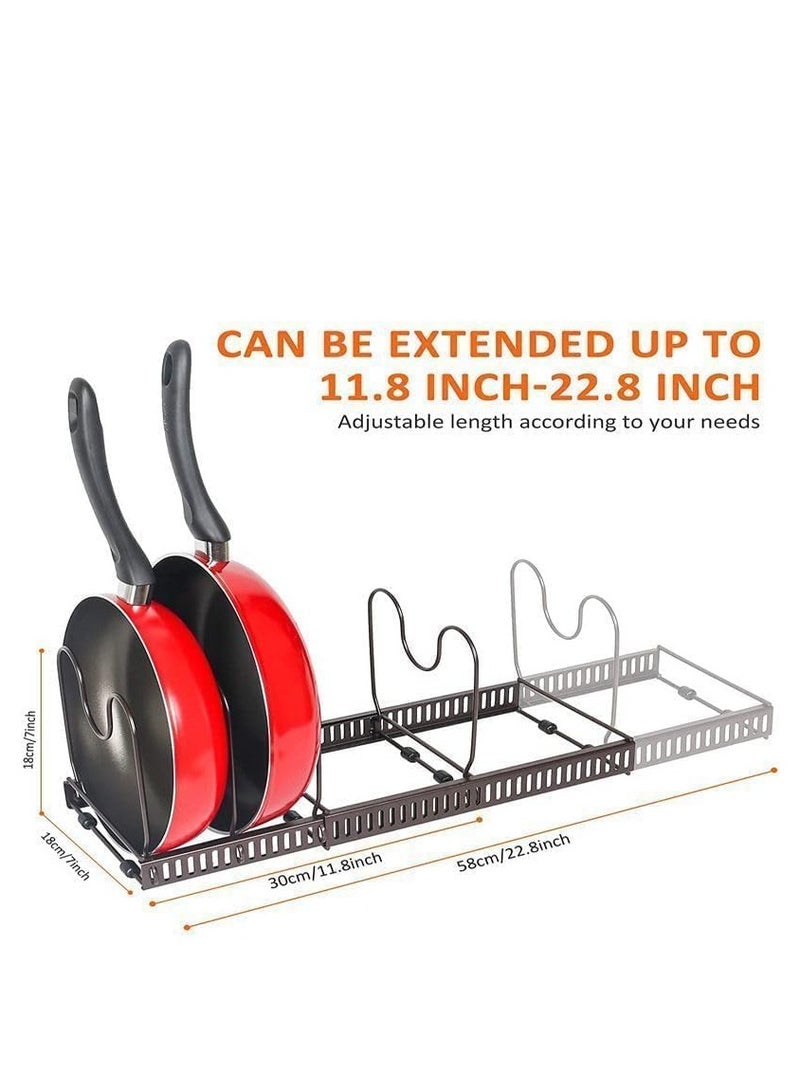 راكسوم منظم الأواني والمقالي: حامل منظم لأغطية الأواني قابل للتمدد مع 10 حجرات قابلة للتعديل لرف أطباق أواني الطهي لخزانة المطبخ باللون الأسود - Image 3