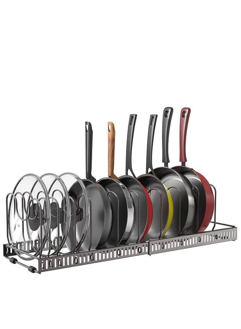 راكسوم منظم الأواني والمقالي: حامل منظم لأغطية الأواني قابل للتمدد مع 10 حجرات قابلة للتعديل لرف أطباق أواني الطهي لخزانة المطبخ باللون الأسود - Image 5