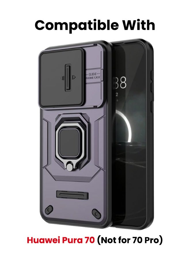 RUGGED SHIELD Huawei Pura 70 Case Cover, Pura 70 (Not for Pura 70 Pro) Case with Slide Camera Cover, Heavy Duty Anti Drop Shockproof Phone Case Cover with Kickstand for HUAWEI Pura 70, Purple  - Image 2