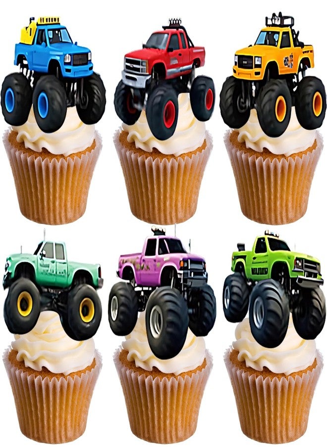 HiToJY 24Pcs Monster Truck Cupcake Toppers Picks Monster Car Theme Birthday Party Decorations Boys Girls Baby Shower Kids Birthday Party Cake Decorations Supplies - Image 1