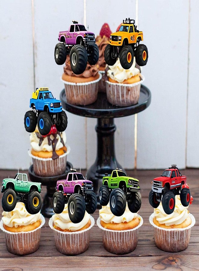 HiToJY 24Pcs Monster Truck Cupcake Toppers Picks Monster Car Theme Birthday Party Decorations Boys Girls Baby Shower Kids Birthday Party Cake Decorations Supplies - Image 4