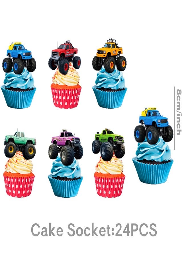 HiToJY 24Pcs Monster Truck Cupcake Toppers Picks Monster Car Theme Birthday Party Decorations Boys Girls Baby Shower Kids Birthday Party Cake Decorations Supplies - Image 3