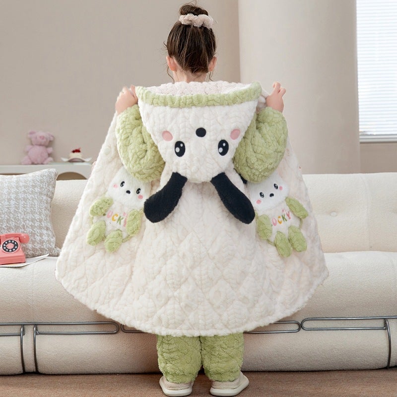 Children'S Pajamas Thick Coral Fleece Three-Layer Quilted Winter Flannel Long Girls' Nightgown Bathrobe - Image 1