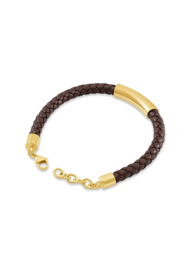 Police  Skyfall Gold Police Emblem Brown Leather Bracelet for Men for Men | Best Price UAE