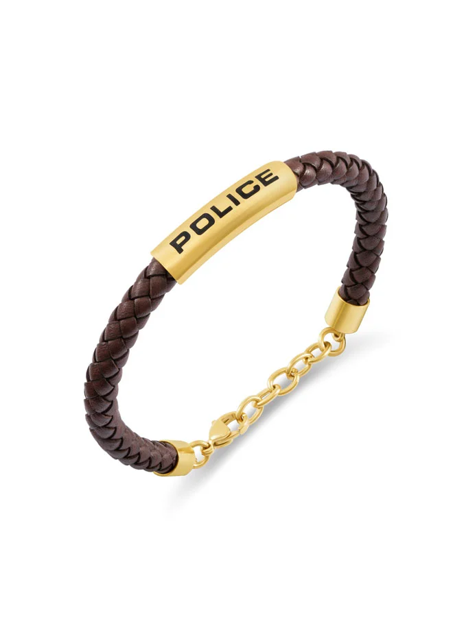 بوليس Skyfall Gold Police Emblem Brown Leather Bracelet for Men