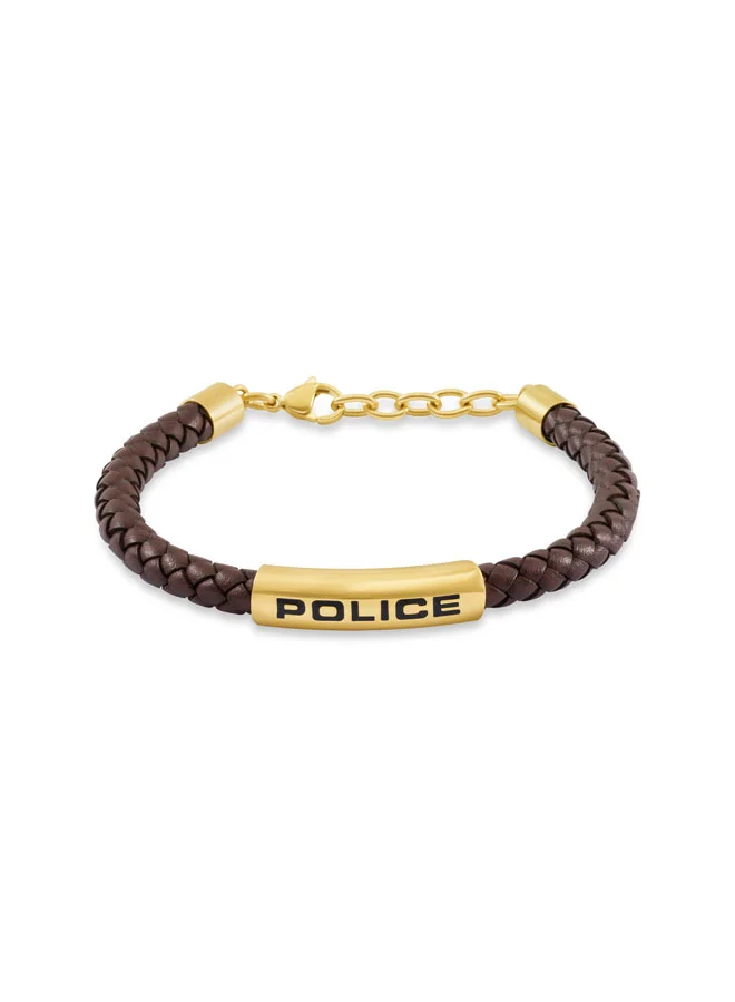 بوليس Skyfall Gold Police Emblem Brown Leather Bracelet for Men