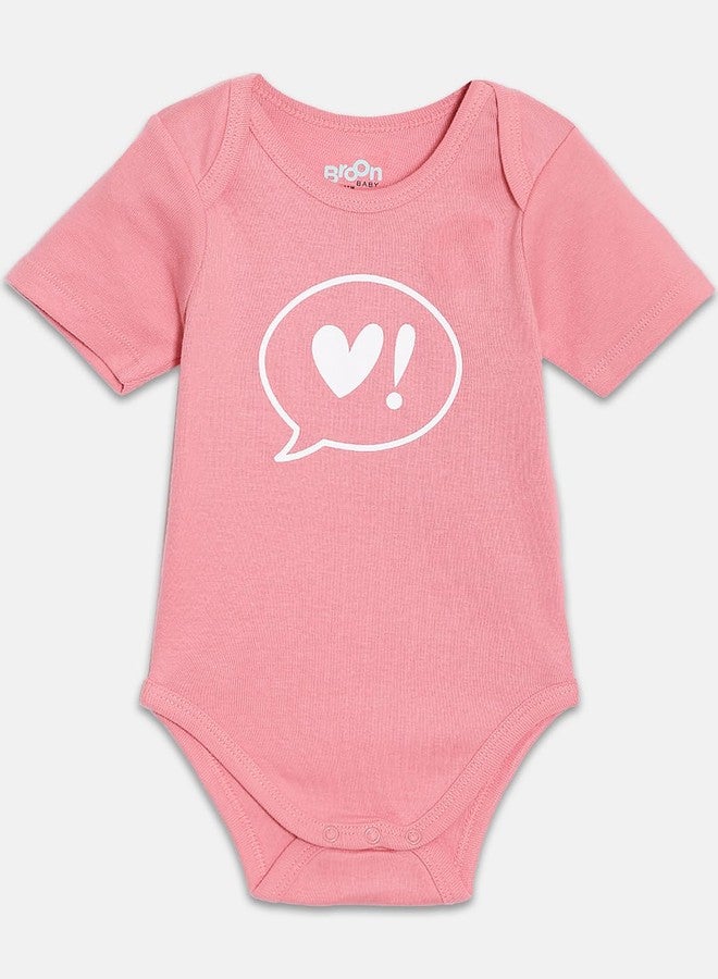 Broon Boys & Girls Pink and Fuchsia Printed Rompers | Premium Organic Cotton | Short Sleeves with Print and Embroidery | Infant Wear | Chemical Free | Pack of 2 - Image 3