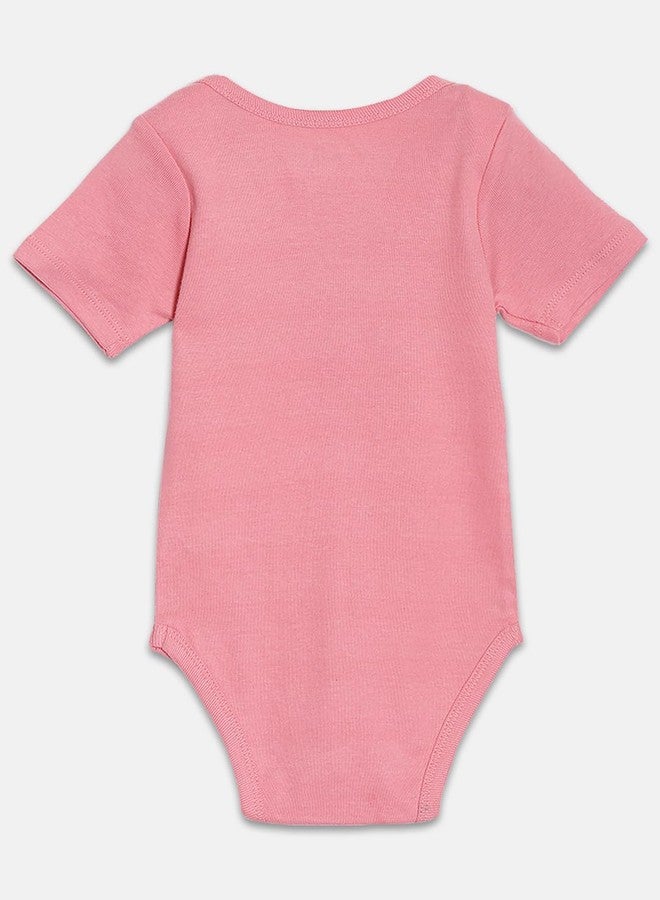 Broon Boys & Girls Pink and Fuchsia Printed Rompers | Premium Organic Cotton | Short Sleeves with Print and Embroidery | Infant Wear | Chemical Free | Pack of 2 - Image 5