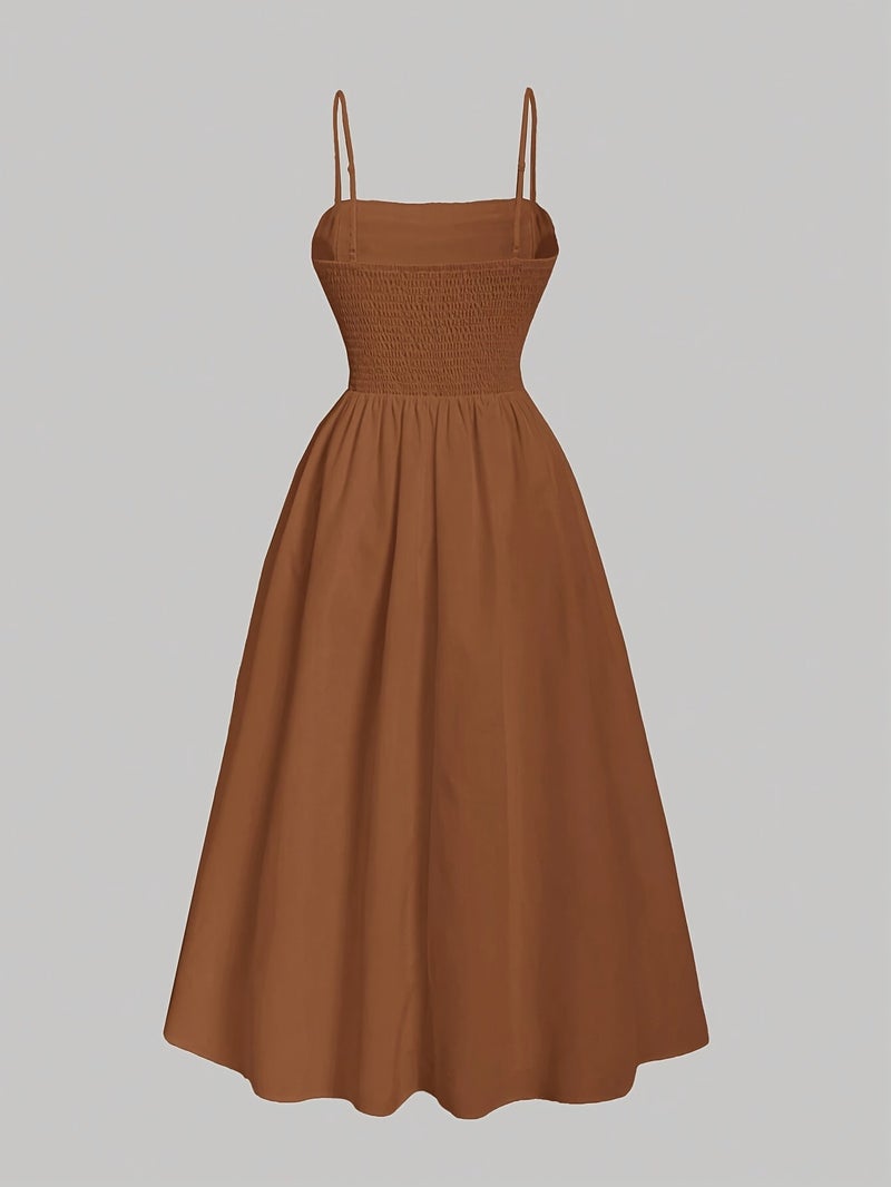 Nian Nian Selected Targeted Style - Solid Color Suspender Drawstring Off-Shoulder Dress - Image 2