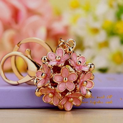 Generic Daisy Flower Carved Keychain Ball Pendant for Women Powder