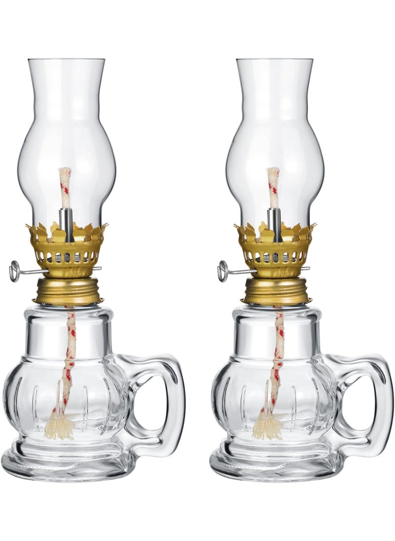 Hortsun Hortsun 2 Pieces Small Chamber Oil Lamp Vintage Glass Clear Kerosene Lamp Indoor Decorative Hurricane Lamp Mini Oil Lantern for Tabletop Decor and Emergency Lightingwith Handle  - Image 1