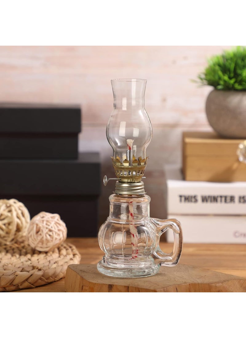 Hortsun Hortsun 2 Pieces Small Chamber Oil Lamp Vintage Glass Clear Kerosene Lamp Indoor Decorative Hurricane Lamp Mini Oil Lantern for Tabletop Decor and Emergency Lightingwith Handle  - Image 3