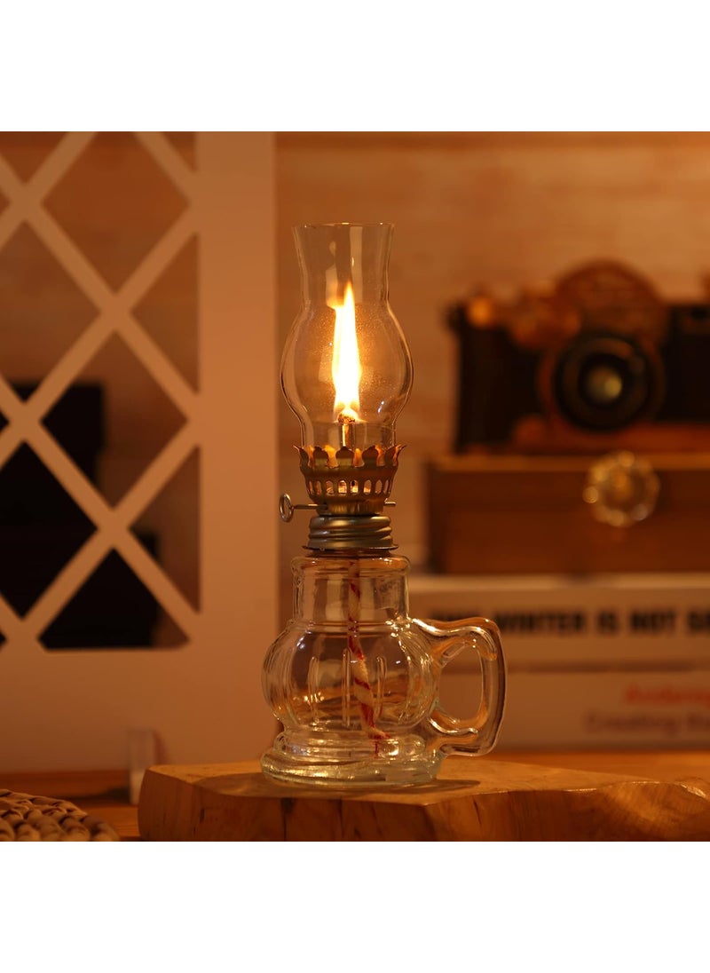 Hortsun Hortsun 2 Pieces Small Chamber Oil Lamp Vintage Glass Clear Kerosene Lamp Indoor Decorative Hurricane Lamp Mini Oil Lantern for Tabletop Decor and Emergency Lightingwith Handle  - Image 5