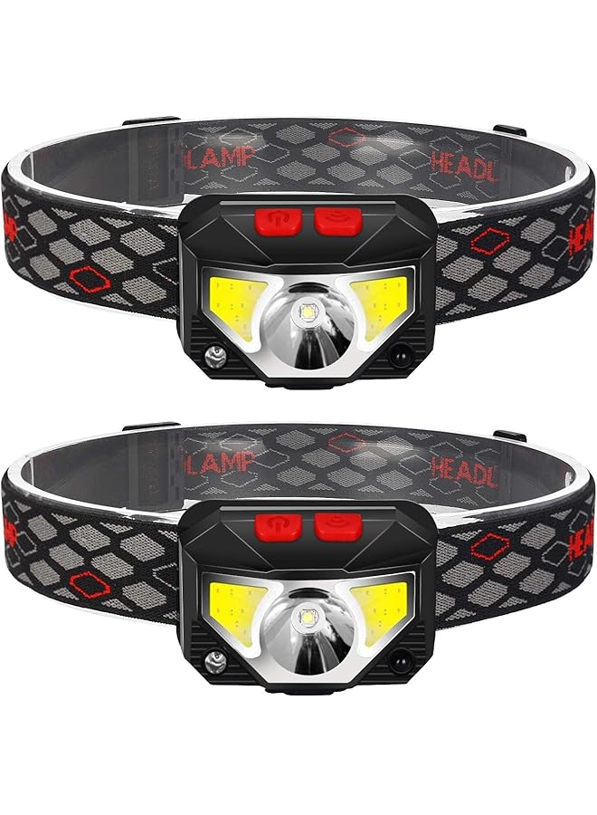 SKY-TOUCH 2 Pack Rechargeable Headlamp Flashlight 800 Lumens Motion Sensor Head Lamp Ipx4 Waterproof Bright White Cree Led And Red Light Perfect For Running Camping Hiking Black