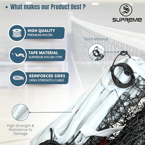 Supreme Volleyball Net Nylon (4 Side Tape) 10 Mesh,Heavy (Pack of 1) Volleyball Net (Black, White) - Image 2