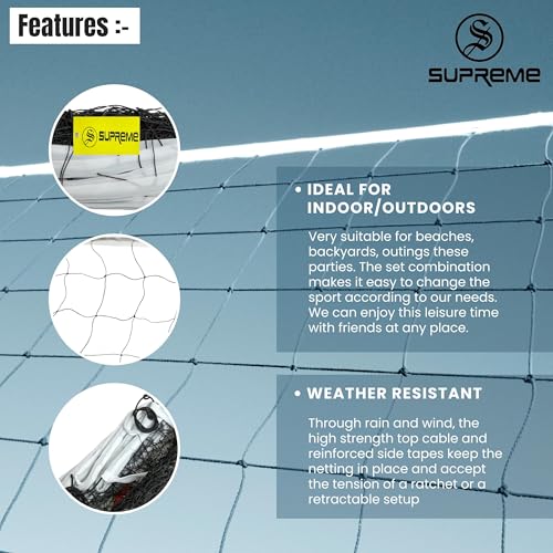 Supreme Volleyball Net Nylon (4 Side Tape) 10 Mesh,Heavy (Pack of 1) Volleyball Net (Black, White) - Image 4