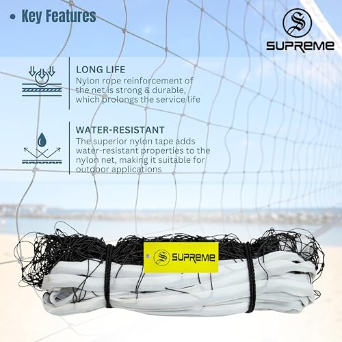 Supreme Volleyball Net Nylon (4 Side Tape) 10 Mesh,Heavy (Pack of 1) Volleyball Net (Black, White) - Image 3