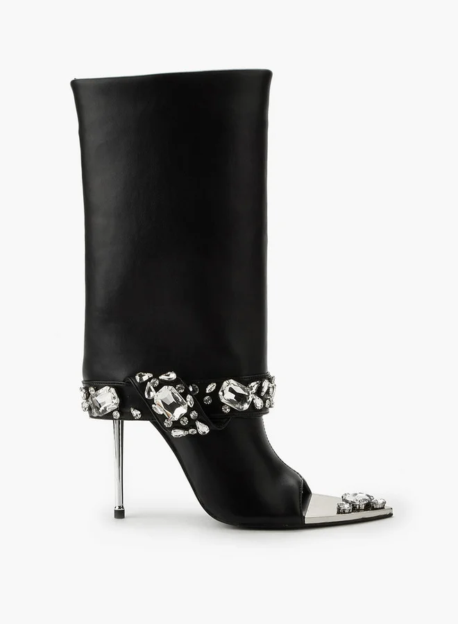 سيليست بوت نسائي بكعب عالٍ مفتوح من الأمام مزين بالمسامير