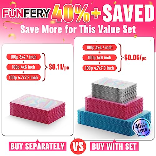 Funfery 300 Pack 3 Size Mylar Holographic Bags with Clear Window,Resealable Bag Smell Proof Bags Zipper Foil Baggie Packaging Pouch for Food Storage,Sample,Small Business(Black,3x4.7,4x6,4.7x7.9in) - Image 4