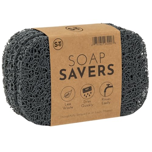 S&T INC. Bar Soap Holder for Kitchen, Bathroom, and Soap Dish, 4 Pack, Dark Grey, 2.9 inches by 4.4 inches - Image 1