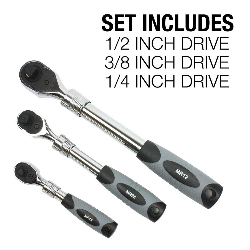 E-Z Red EZRED MR482 Extendable Ratchet Three Piece Set, Grey/Black - Image 2