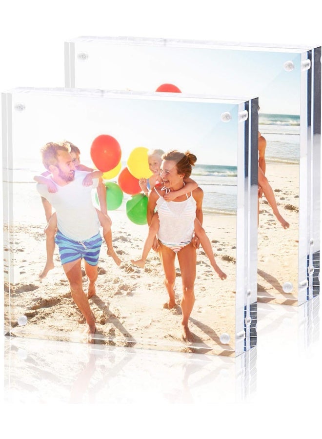 TWING TWING 2 Pack 4x4 Acrylic Picture Frame Horizontal Magnet Double Sided 4x4 Picture Frame Set with Microfiber Cloth 10  10MM Thickness Clear Desktop Acrylic Photo Frame Display Gifts Ideal Ideal  - Image 5