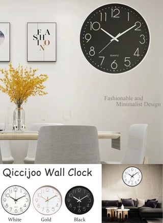 Qiccijoo Wall Clock 12-inch Silent Non-Ticking Round Wall Clocks Battery Operated Easy to Read for Living Room Home Office School(Black) - view 3