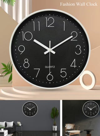 Qiccijoo Wall Clock 12-inch Silent Non-Ticking Round Wall Clocks Battery Operated Easy to Read for Living Room Home Office School(Black) - view 2