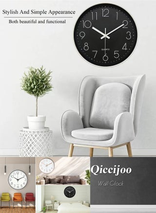 Qiccijoo Wall Clock 12-inch Silent Non-Ticking Round Wall Clocks Battery Operated Easy to Read for Living Room Home Office School(Black) - view 4