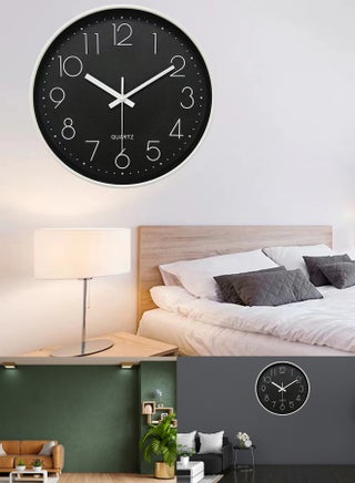 Qiccijoo Wall Clock 12-inch Silent Non-Ticking Round Wall Clocks Battery Operated Easy to Read for Living Room Home Office School(Black) - view 5