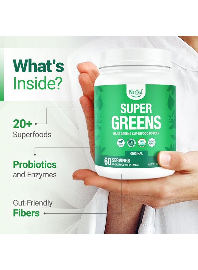 Nested Naturals Super Greens Daily Greens Superfood Powder - Certified USDA Organic Green Powder w/20+ Whole Foods, Spirulina Powder, Wheat & Barley Grass - Probiotics, Fiber & Enzymes - Original Flavor, 60 Servings - Image 4
