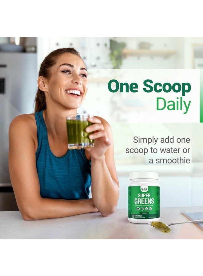 Nested Naturals Super Greens Daily Greens Superfood Powder - Certified USDA Organic Green Powder w/20+ Whole Foods, Spirulina Powder, Wheat & Barley Grass - Probiotics, Fiber & Enzymes - Original Flavor, 60 Servings - Image 1