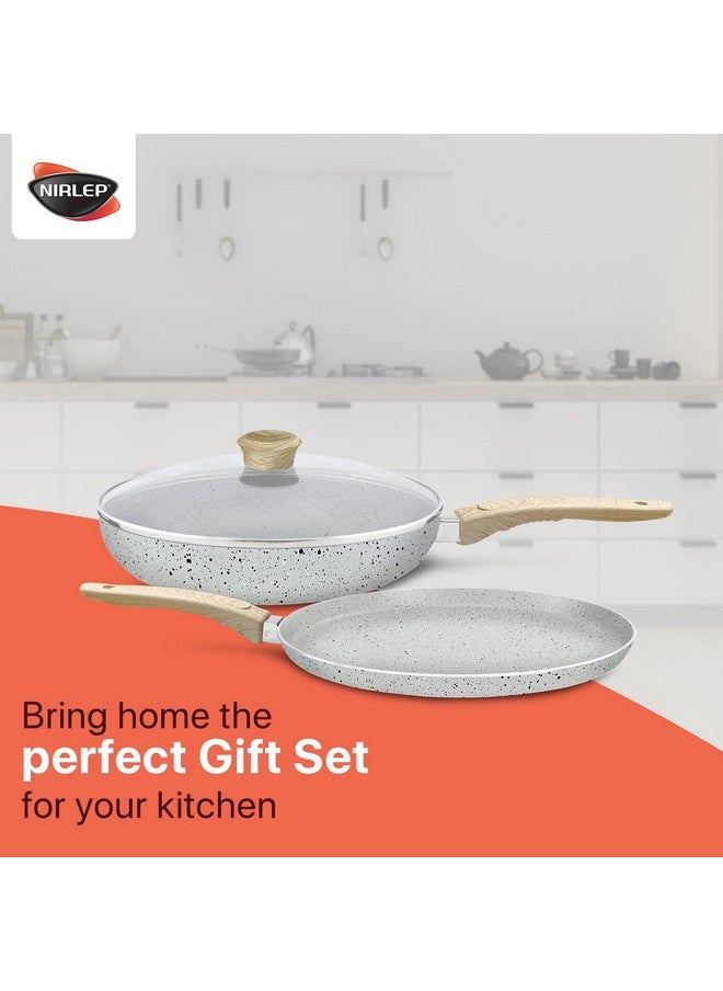 NIRLEP NIRLEP Joy Series 25 cm Tawa & 20cm Frying Pan with Glass lid Set|Granite Non-Stick Set| Induction Base| Easy Cooking| Easy to Clean| Soft Touch Handles | Cookware Set| 1-Yr Warranty by Bajaj| Grey  - Image 3