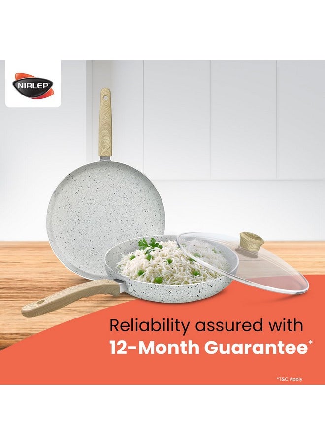 NIRLEP NIRLEP Joy Series 25 cm Tawa & 20cm Frying Pan with Glass lid Set|Granite Non-Stick Set| Induction Base| Easy Cooking| Easy to Clean| Soft Touch Handles | Cookware Set| 1-Yr Warranty by Bajaj| Grey  - Image 2