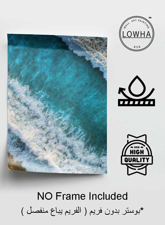 LOWHA Poster Painting Art With Four Separate Pieces Of Double-Sided Stickers Ocean Wave Top View For Home Bedroom Living Room And Office Decor  - Image 3