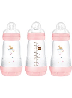MAM MAM Easy Start Anti-Colic Bottle, Baby Essentials, Medium Flow Bottles with Silicone, Baby Bottles for Baby Girl, Pink, 9 oz (3-Count)  - Image 1