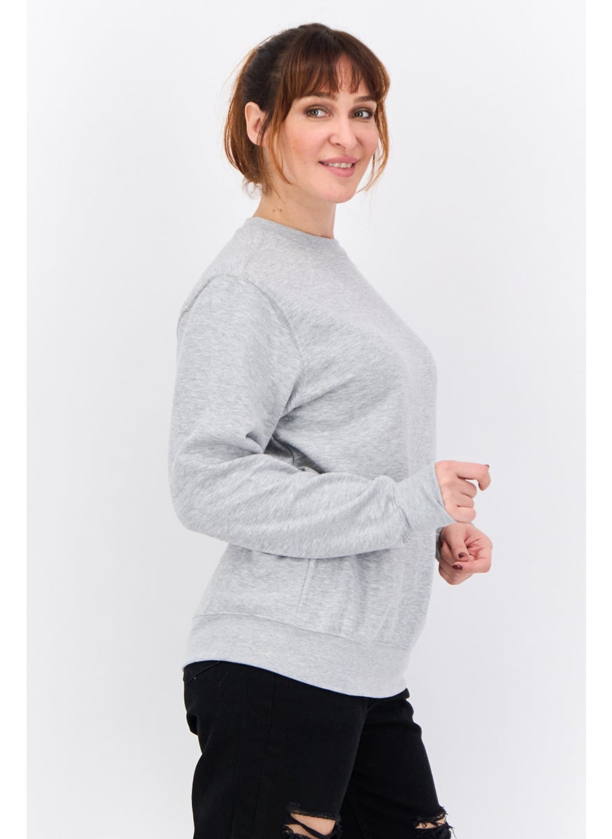 CROSSHATCH Women Crew Neck Heather Long Sleeves Sweatshirt, Grey  - Image 3
