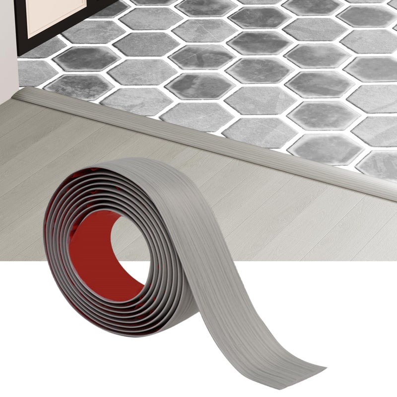 Greymond Floor Transition Strip - Self-Adhesive PVC Trim for Carpet to Flooring, Threshold Gap Cover (10ft x 1.97in, Beige Grey) - Image 1