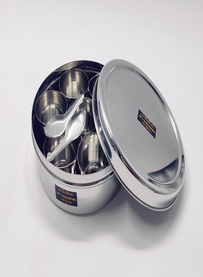 DEV INDUSTRIES Stainless Steel Spice Box, Masala Dabba with airtight Lid, 7 Containers with 2 Spoon, Organize Spices, Durable & Elegant Kitchen Storage for Home Cooking, Medium (80ml x 7 Container) - Image 4
