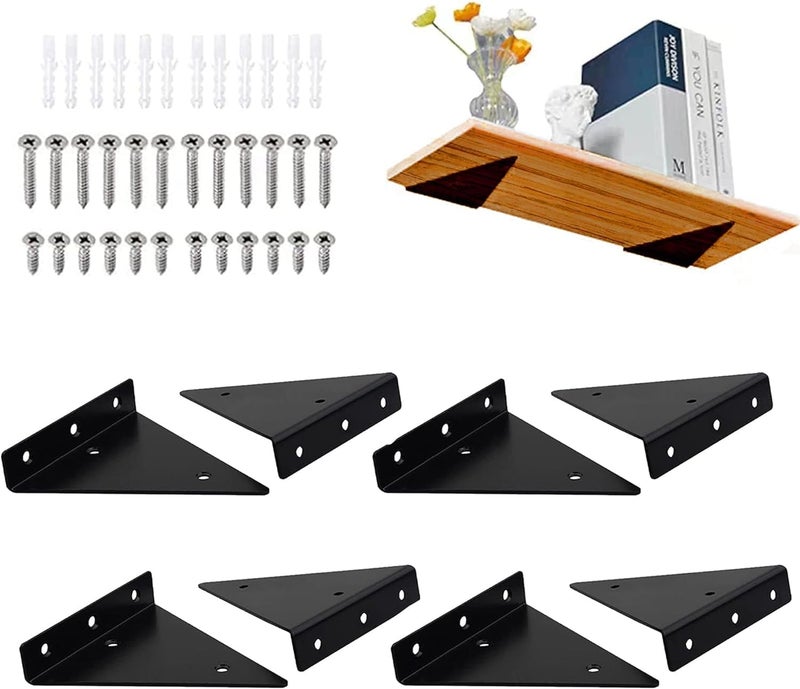 AUTOHJ 8 Packs Floating Shelf Brackets 5 Inch Small Shelf Brackets, Floating Shelf Bracket 5 Inch, Floating Shelves Brackets, Space-Saving Triangle Hidden Shelf Brackets For Home Decor - Image 1