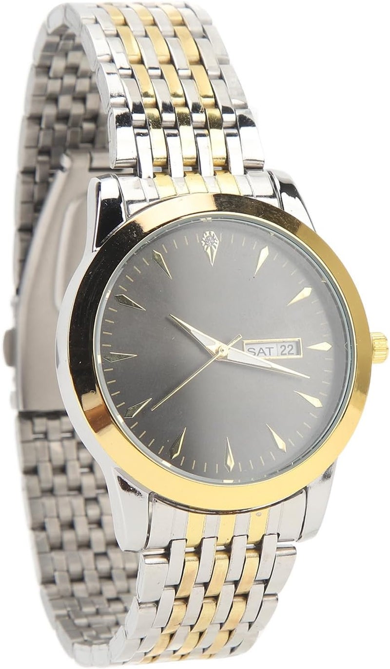 RIZGHWOY Stylish Classic Quartz Stainless Steel Dress Watch Waterproof Calendar Display Men Watch for Daily Use Alloy Glass (Gold Black) - Image 1