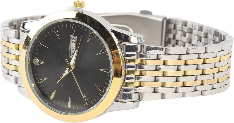 RIZGHWOY Stylish Classic Quartz Stainless Steel Dress Watch Waterproof Calendar Display Men Watch for Daily Use Alloy Glass (Gold Black) - Image 5