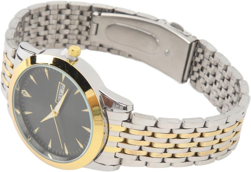 RIZGHWOY Stylish Classic Quartz Stainless Steel Dress Watch Waterproof Calendar Display Men Watch for Daily Use Alloy Glass (Gold Black) - Image 3