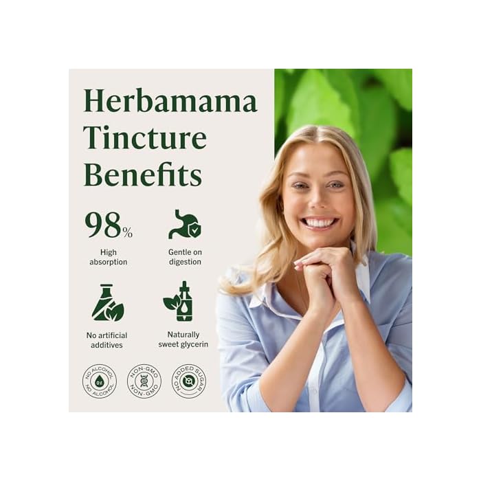HERBAMAMA Tulsi Holy Basil Tincture - Vegan Mood & Relaxation Support with Holy Basil Leaf Extract Drops - Non-GMO, Alcohol & Sugar-Free Liquid Supplement, 84-Day Supply - Image 5