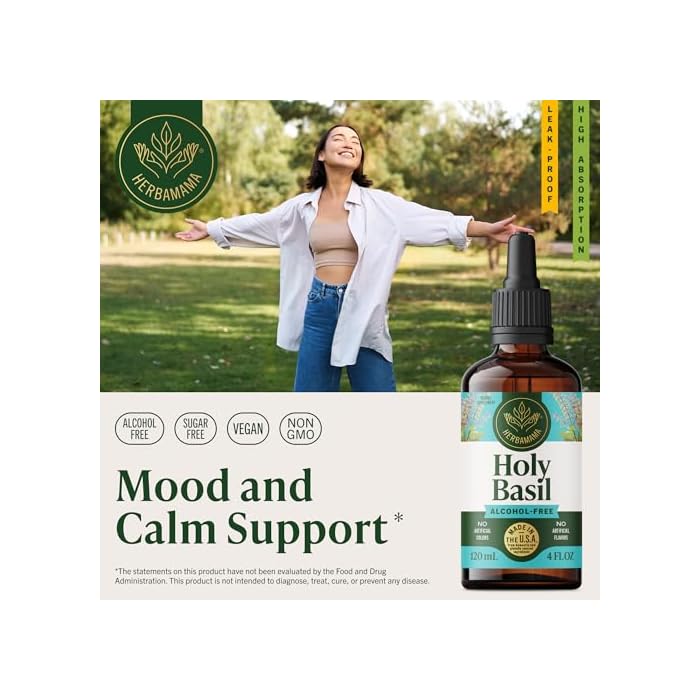 HERBAMAMA Tulsi Holy Basil Tincture - Vegan Mood & Relaxation Support with Holy Basil Leaf Extract Drops - Non-GMO, Alcohol & Sugar-Free Liquid Supplement, 84-Day Supply - Image 2