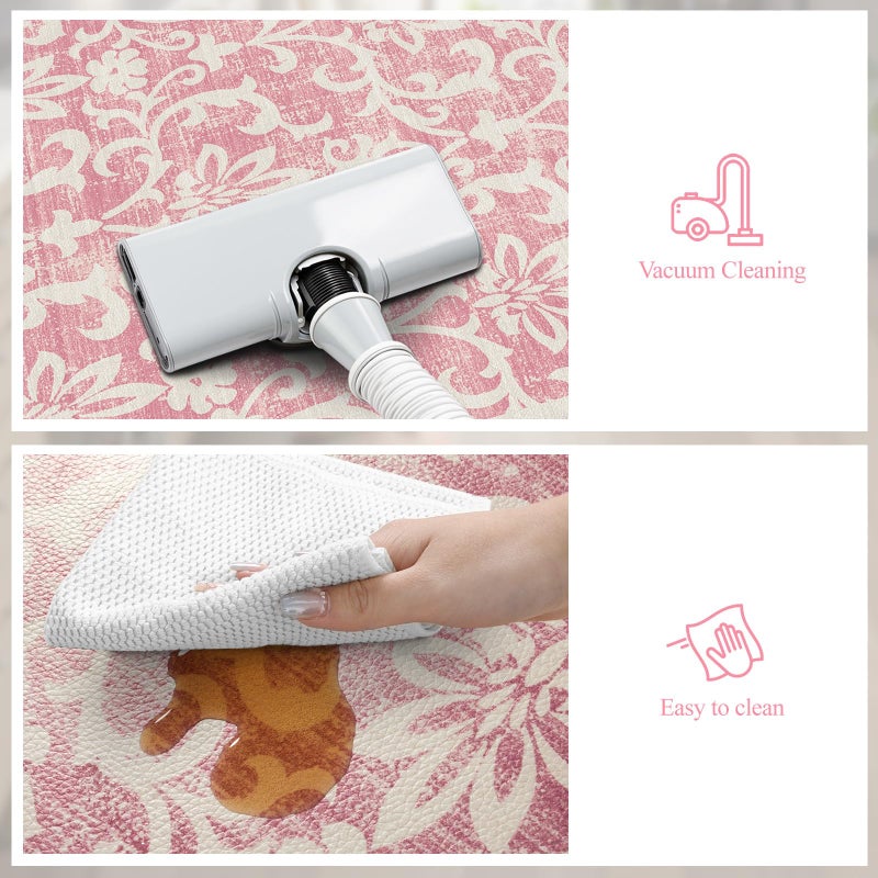 LEEVAN Pink Kitchen Mat Sets of 2, Vintage Distressed Anti Fatigue Memory Foam Kitchen Floor Mat for Laundry,Non Slip Cushioned Standing Mat for Home, Office, Desk,Sink(17''x29''+17''x47'') - Image 2