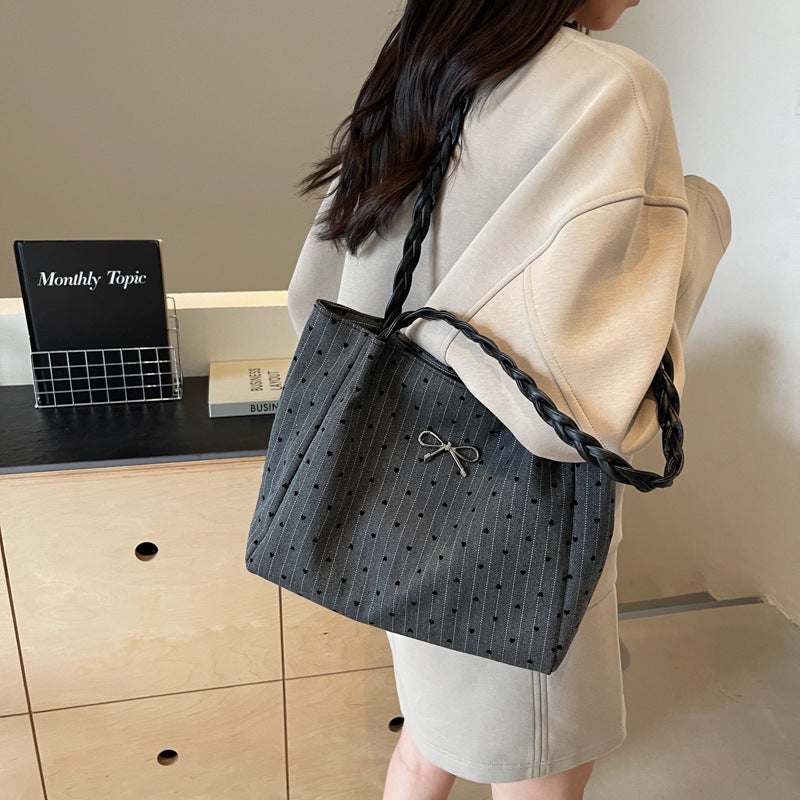 Niche Trendy Large Capacity Polka Dot Canvas Underarm Bag Women'S Fashionable Backpack Commuter Tote Bag - Image 5