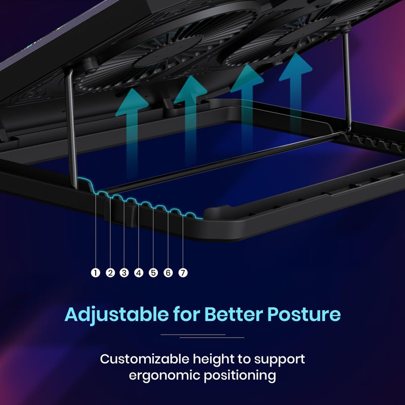 Portronics My Buddy Air 5 Laptop Cooling Pad with Dual Cooling Fans, Height Adjustable, ABS Build, Compatible with Upto 15.6 Inches Laptop(Black) - Image 4